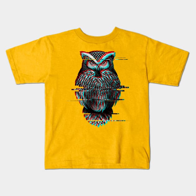 Glitched Owl Trippy Glitch Effect Kids T-Shirt by fizzyllama